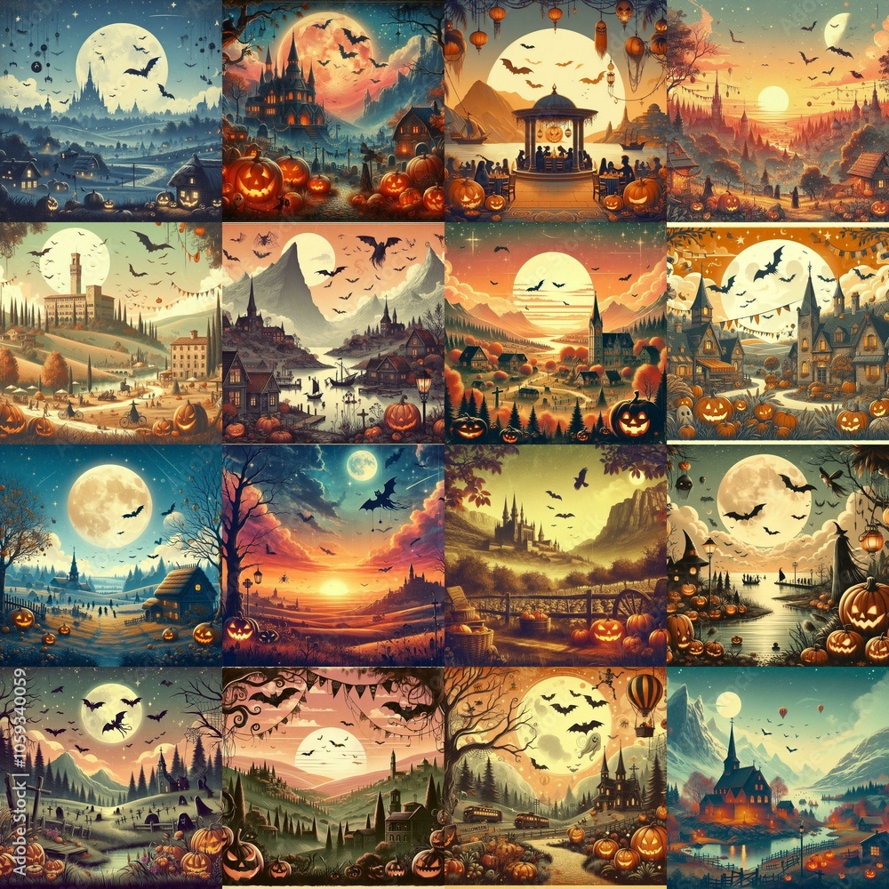 Helloween landscapes. AI generated illustration Helloween landscapes. AI generated illustration