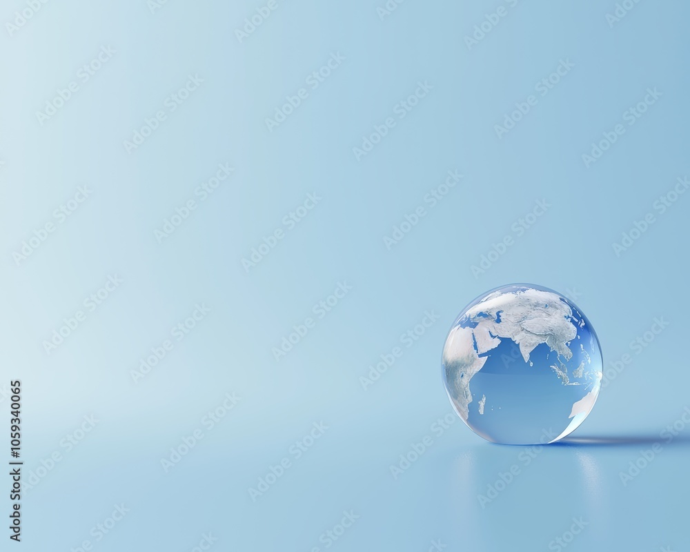 A beautiful and peaceful image of Earth inside a transparent water droplet, floating above a reflective blue surface with a soft glow. A beautiful and peaceful image of Earth inside a transparent water droplet, floating above a reflective blue surface with a soft glow.