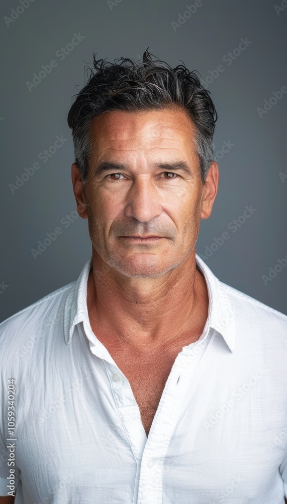 Professional Corporate Headshot of Middle-Aged Man in White Shirt on Gray Background Professional Corporate Headshot of Middle-Aged Man in White Shirt on Gray Background