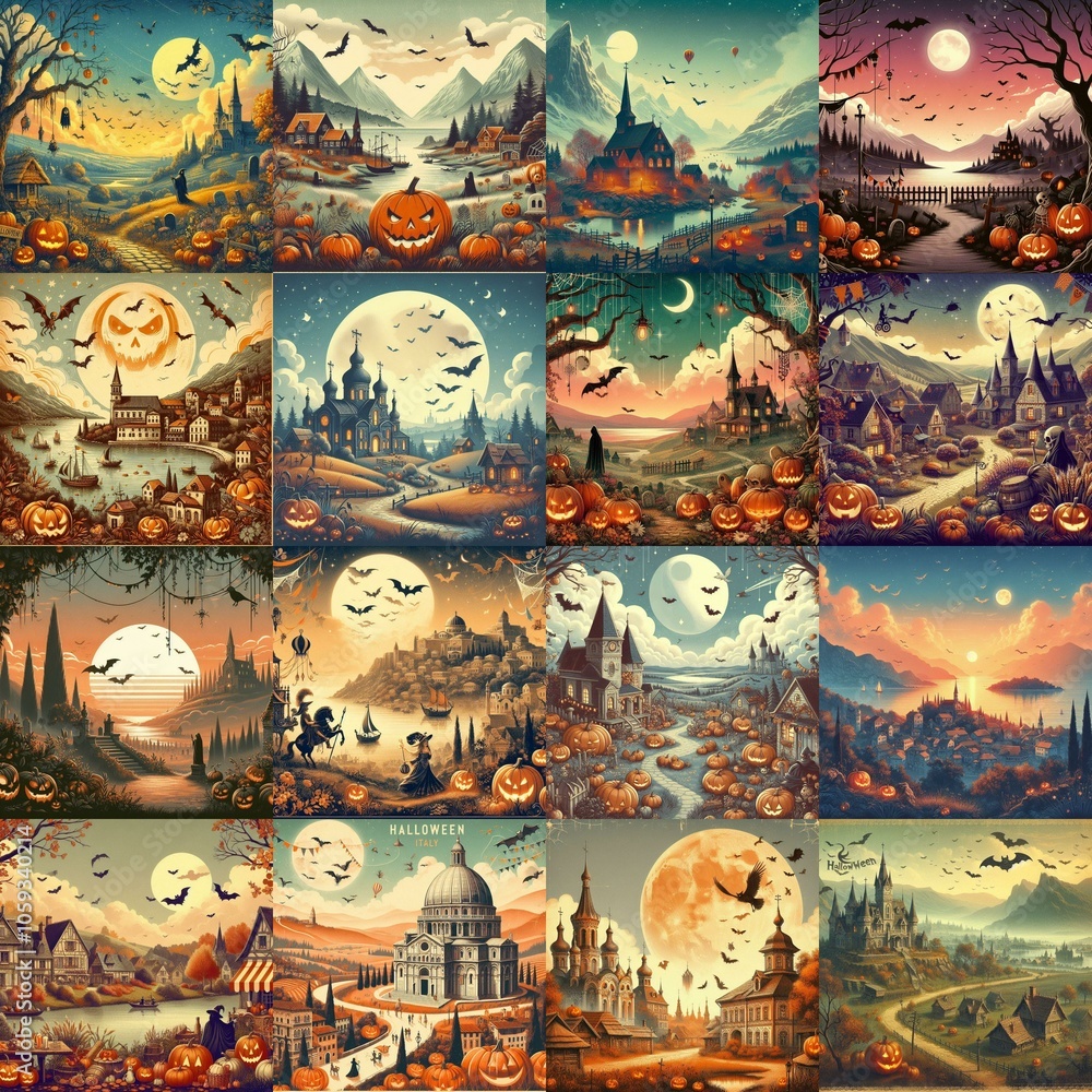 Helloween landscapes. AI generated illustration Helloween landscapes. AI generated illustration