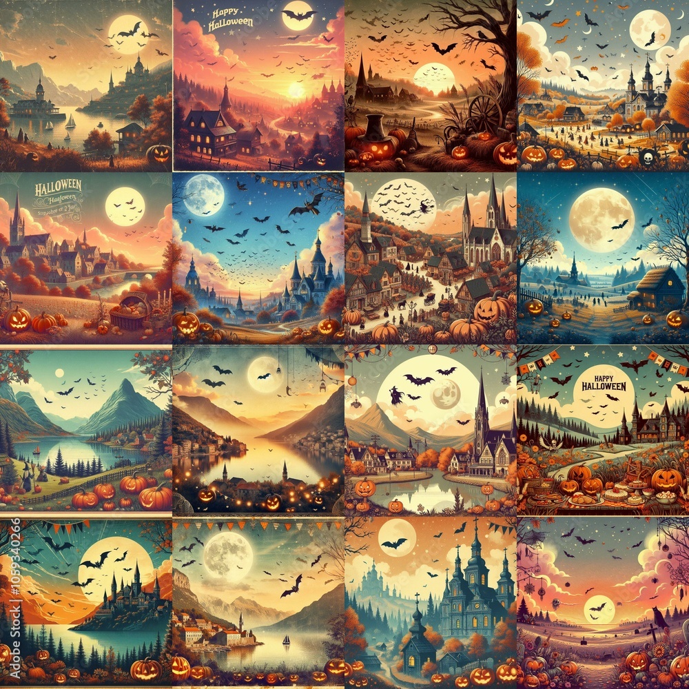 Helloween landscapes. AI generated illustration Helloween landscapes. AI generated illustration