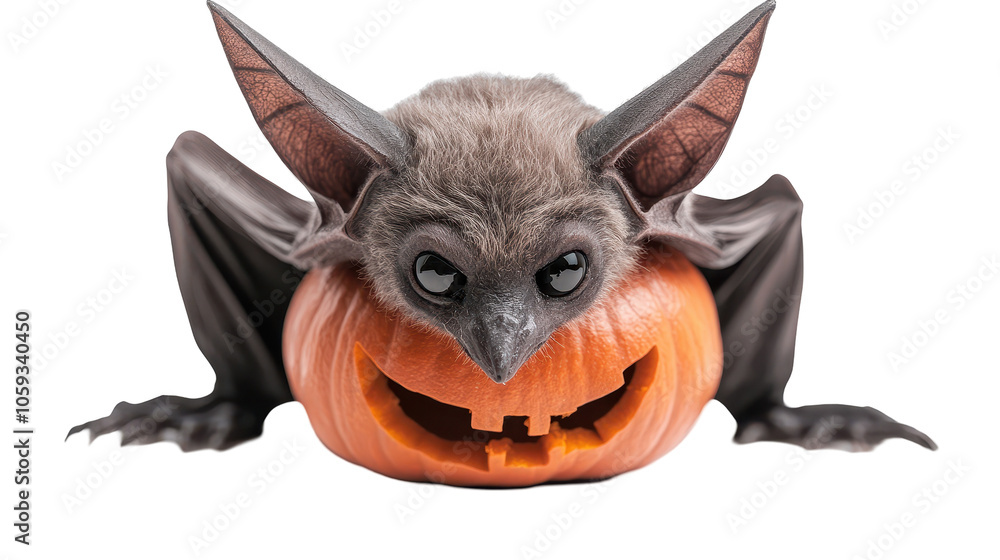 Naklejka premium A bat with a pumpkin on its head