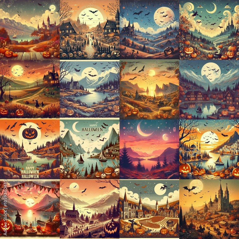 Helloween landscapes. AI generated illustration Helloween landscapes. AI generated illustration