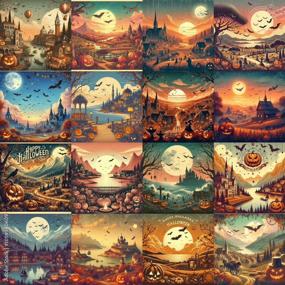 Helloween landscapes. AI generated illustration Helloween landscapes. AI generated illustration