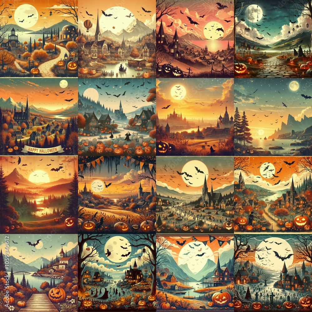Helloween landscapes. AI generated illustration Helloween landscapes. AI generated illustration