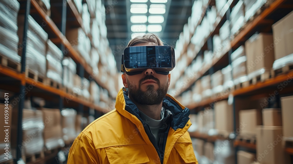 Logistician Using Augmented Reality Glasses in Warehouse Logistician Using Augmented Reality Glasses in Warehouse