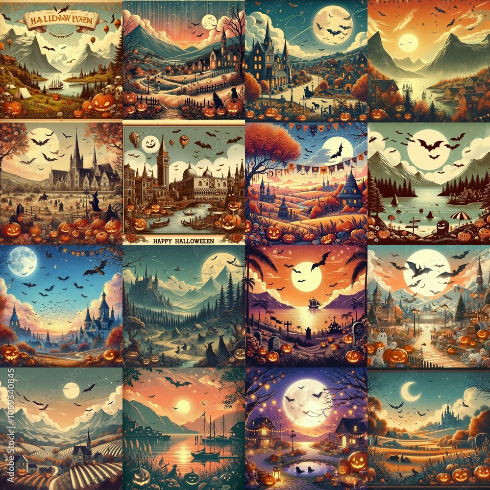 Helloween landscapes. AI generated illustration Helloween landscapes. AI generated illustration
