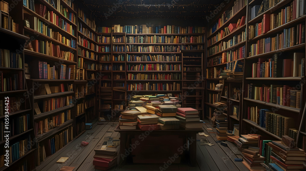 Inside view of an empty bookstore filled with books Inside view of an empty bookstore filled with books
