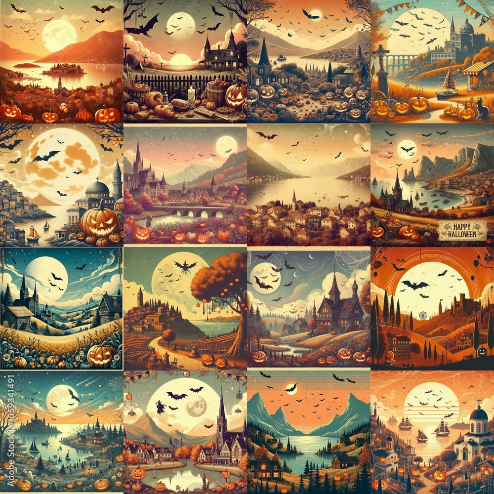Helloween landscapes. AI generated illustration Helloween landscapes. AI generated illustration