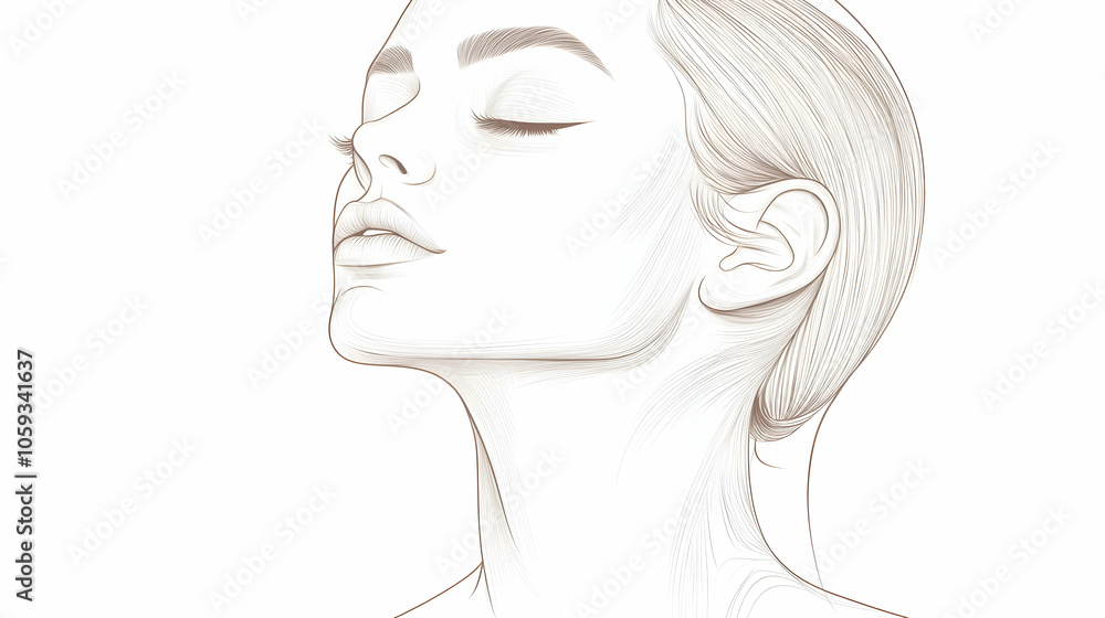 Line drawing of a womans face in profile with
