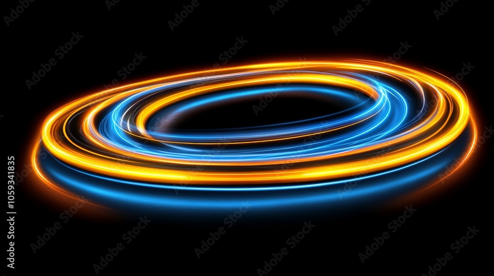 Abstract Blue and Orange Light Trails on Black Background Abstract Blue and Orange Light Trails on Black Background