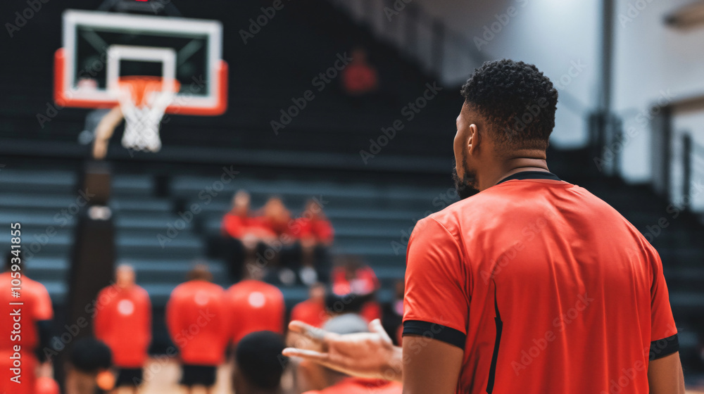 A basketball coach giving instructions during a timeout. A basketball coach giving instructions during a timeout.