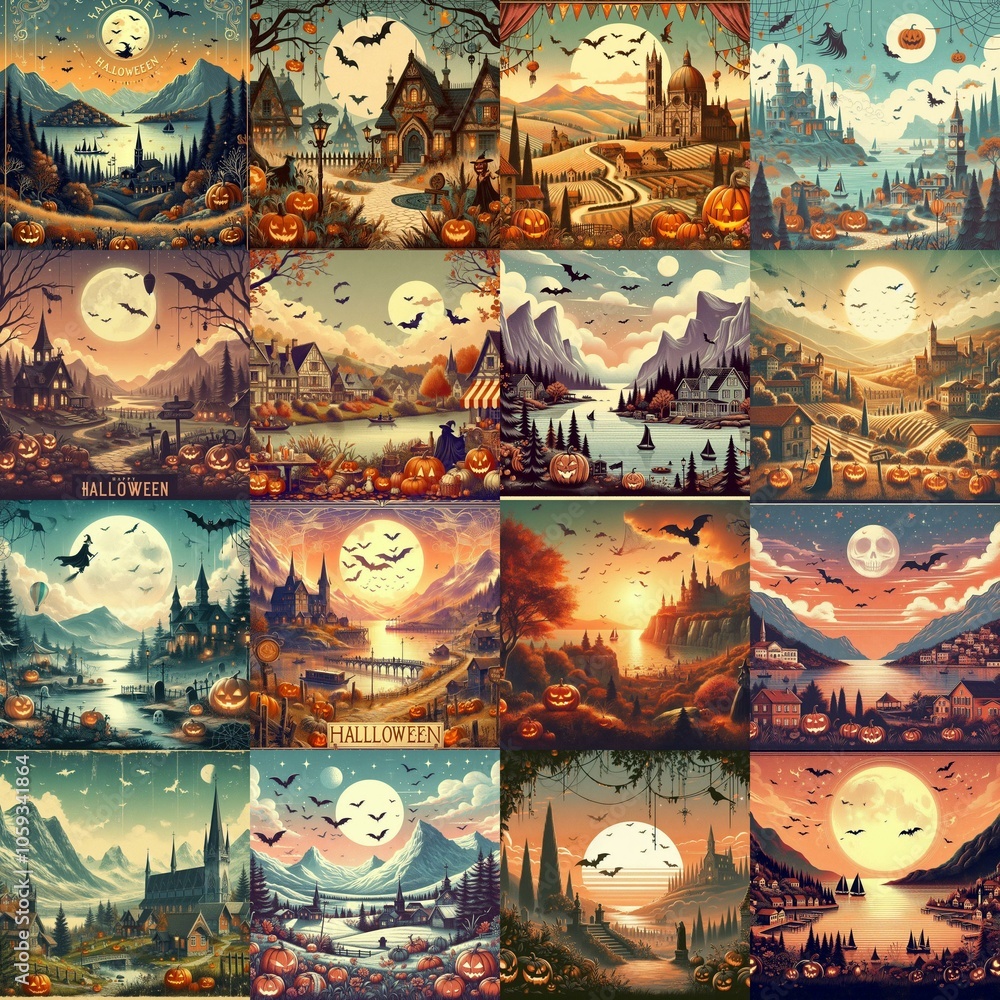 Helloween landscapes. AI generated illustration Helloween landscapes. AI generated illustration