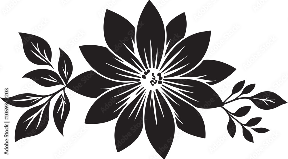 Fototapeta premium Black Simple Flower Silhouette Vector Design on white background