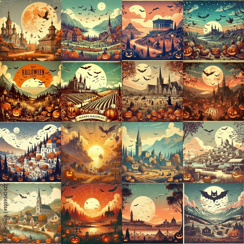Helloween landscapes. AI generated illustration Helloween landscapes. AI generated illustration