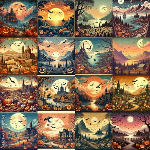 Helloween landscapes. AI generated illustration