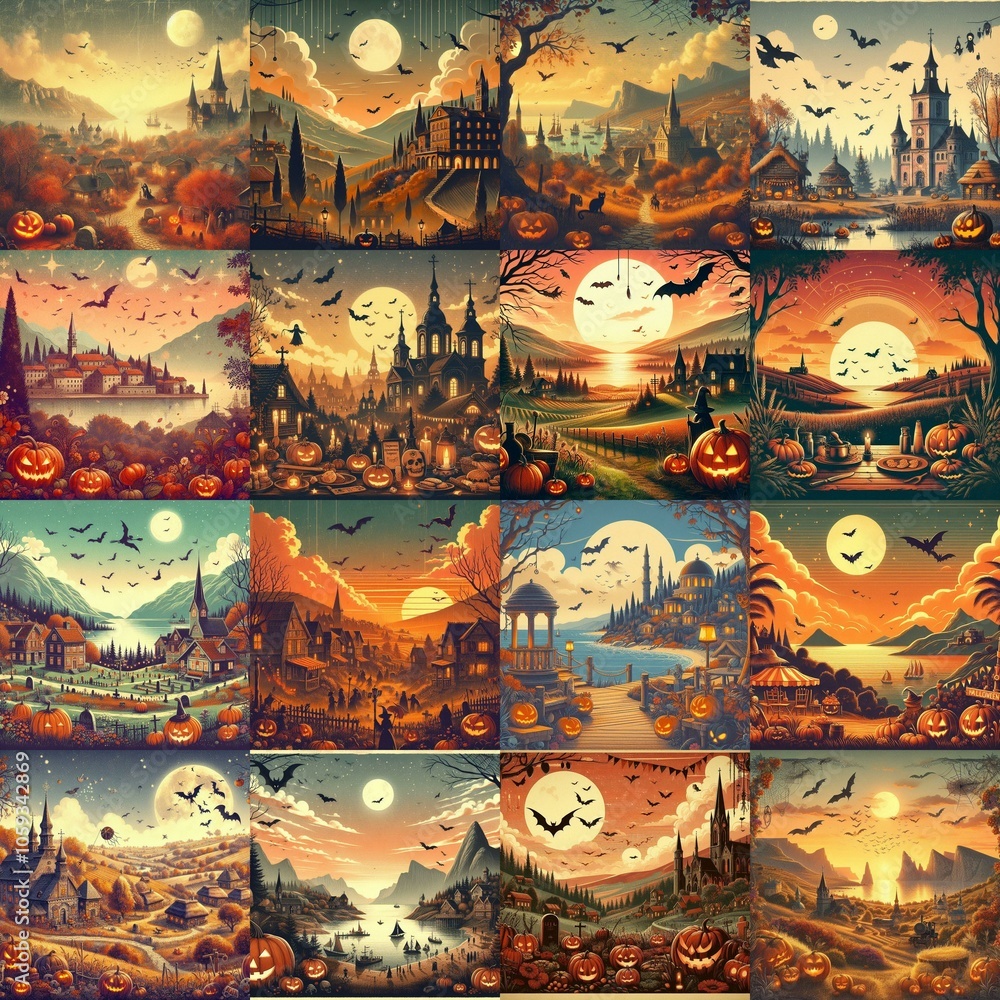 Helloween landscapes. AI generated illustration Helloween landscapes. AI generated illustration