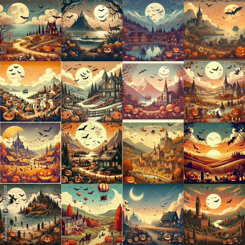 Helloween landscapes. AI generated illustration Helloween landscapes. AI generated illustration