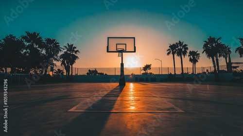 Silhouette of a basketball hoop