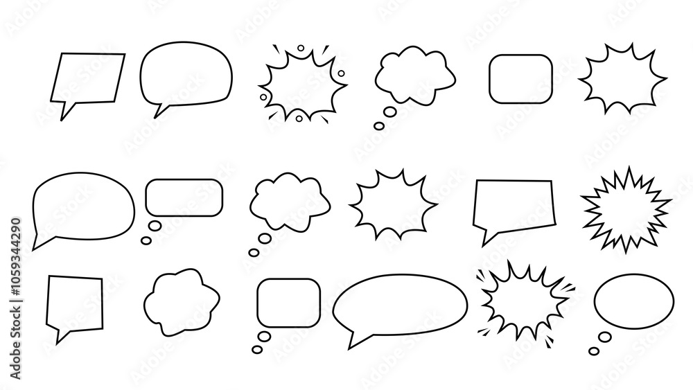 Fototapeta premium Retro empty comic speech bubbles set with black halftone shadows. Vintage design, pop art style - stock 