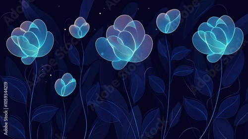 Glowing Floral Outline on Dark Background photo