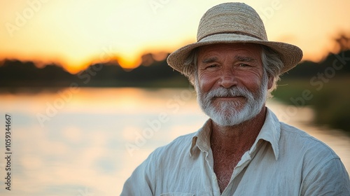 A Portrait of a Man with a White Beard Wearing a Straw Hat