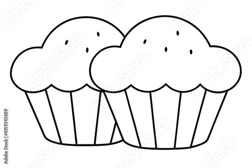 Two Muffins line art vector illustration