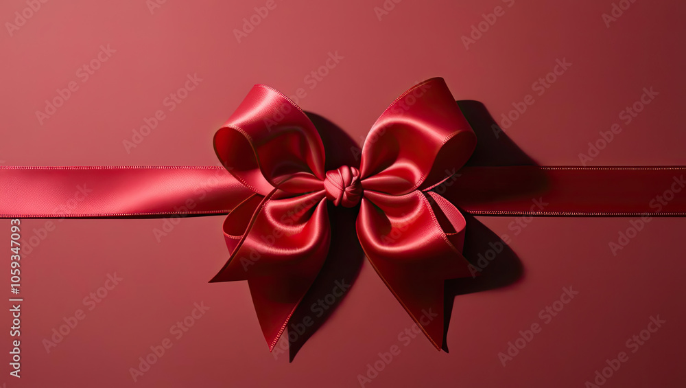 Elegant red ribbon bow on a present against a maroon background. Elegant red ribbon bow on a present against a maroon background.