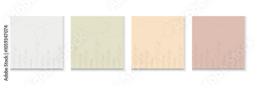 Minimal square backgrounds with organic abstract shapes set. Hand drawn shapes background for social media carousel template. Social media post, ad, sale, banner, microblog, Nature carousel template