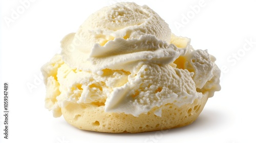 Closeup of Creamy Vanilla Ice Cream Scoop on Waffle Cone