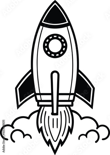 flying rocket  vector illustration  black and white