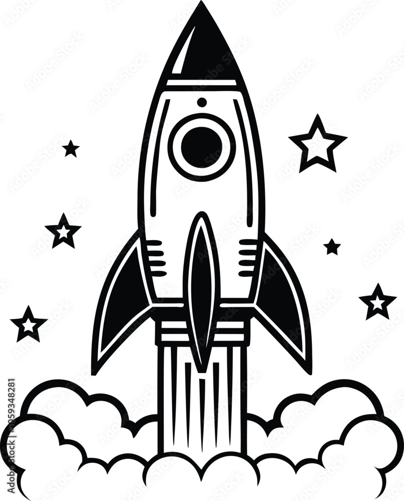 flying rocket vector illustration black and white flying rocket vector illustration black and white