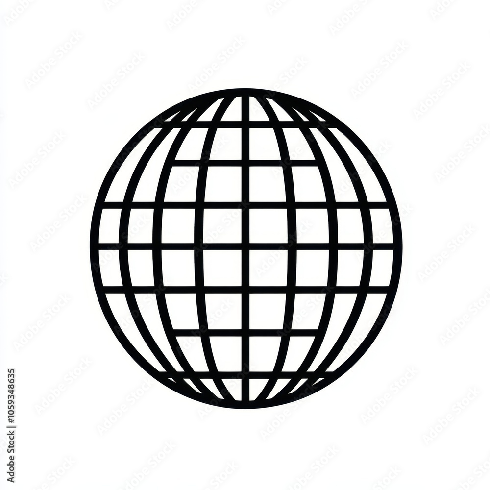 Black Outline of Globe on White Black Outline of Globe on White