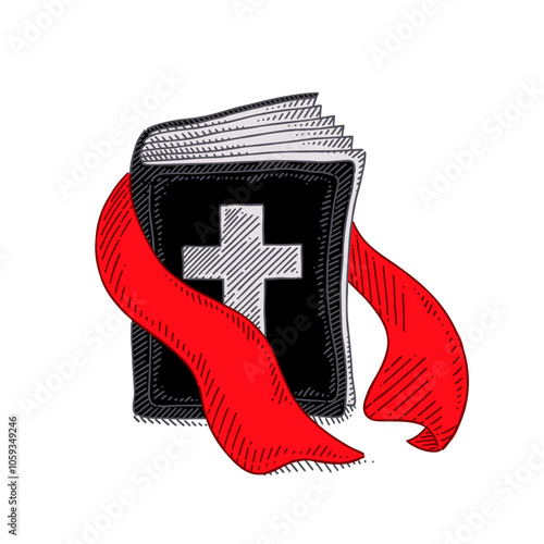 Bible with the symbol of the cross on the front with details around it to emphasize the design