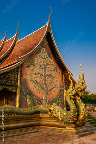 Sirindhorn Wararam Phu Prao Temple or the fluorescent Temple, the intricate details of this temple are truly breathtaking. photo