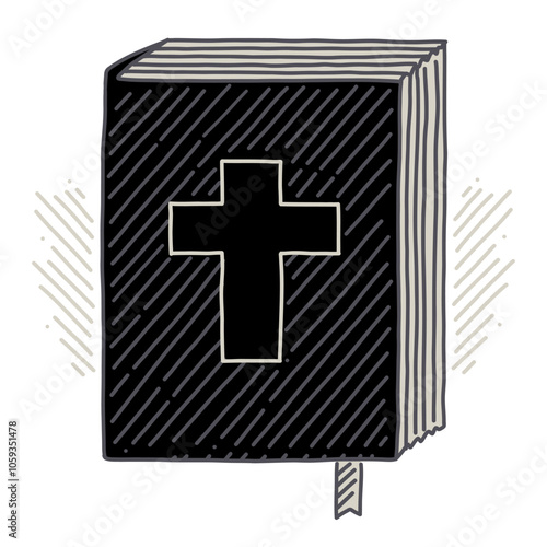 Bible with the symbol of the cross on the front with details around it to emphasize the design