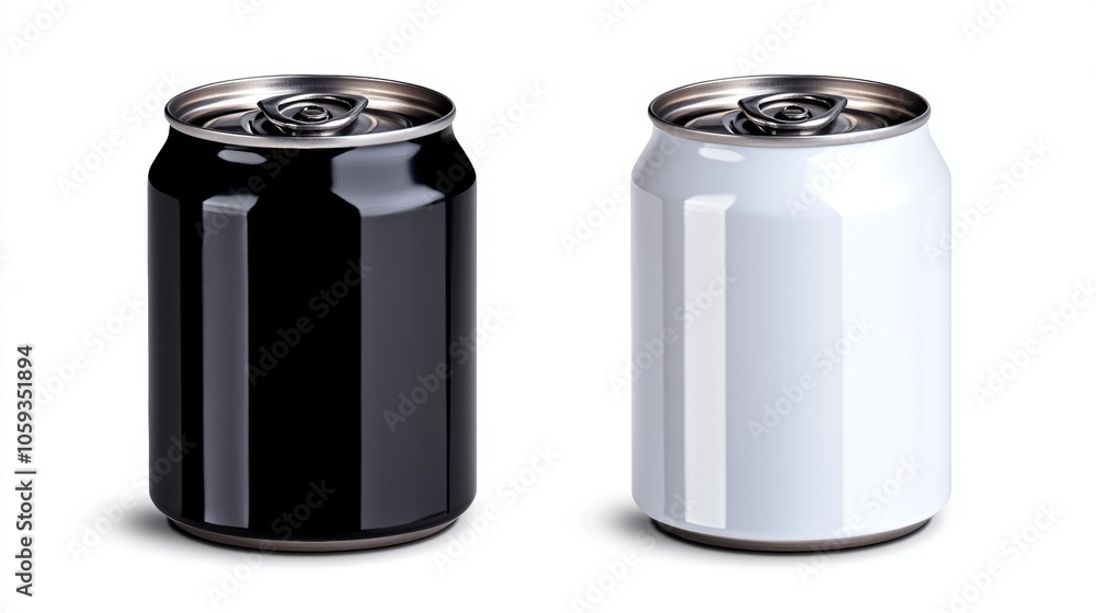 Black and White Aluminum Beverage Cans Mockup Isolated on White Black and White Aluminum Beverage Cans Mockup Isolated on White