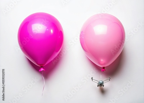 Half Deflated Pink Balloon on White Background - Concept of Ended Holidays and Uninflated Balloon from Above photo