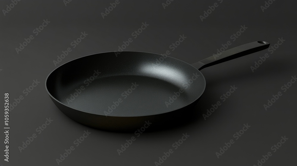 Sleek black non-stick frying pan on dark background for kitchenware mockup concept Sleek black non-stick frying pan on dark background for kitchenware mockup concept