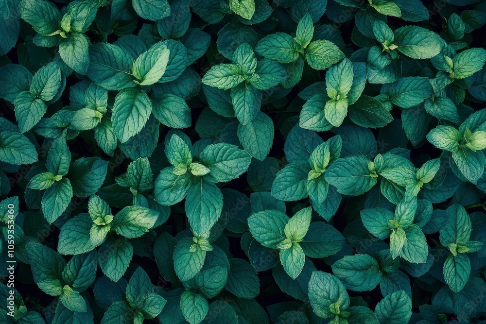 Mint leaves background. Green mint leaves pattern layout design. Ecology natural creative concept. Top view nature background with generative ai Mint leaves background. Green mint leaves pattern layout design. Ecology natural creative concept. Top view nature background with generative ai