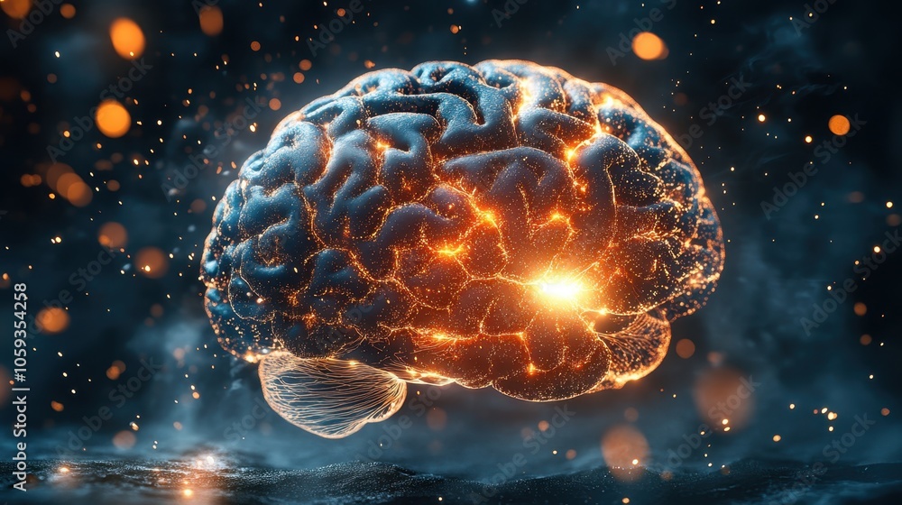 Brain with Energy Sparks on Dark Background Brain with Energy Sparks on Dark Background