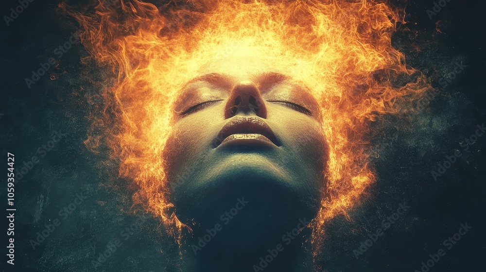 Woman with Fiery Aura of Thoughts Woman with Fiery Aura of Thoughts