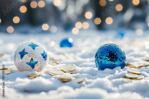 blue and gold ball ornaments for the Hanukkah event photo