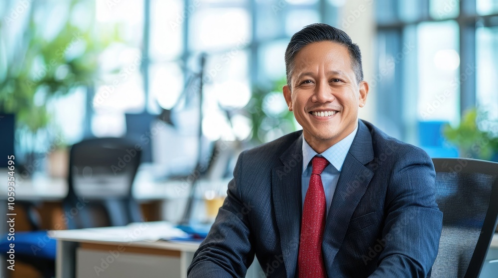 Confident corporate executive smiling in modern office environment Confident corporate executive smiling in modern office environment