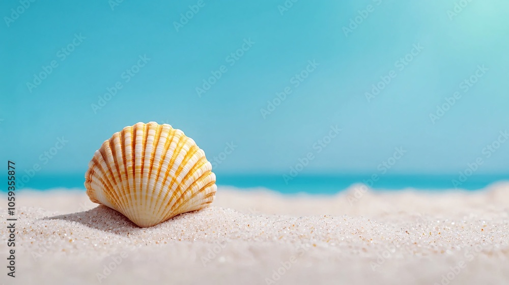 Tranquil Seashell on Soft White Sand Under Bright Sunlight - Serene Beach Scene Tranquil Seashell on Soft White Sand Under Bright Sunlight - Serene Beach Scene