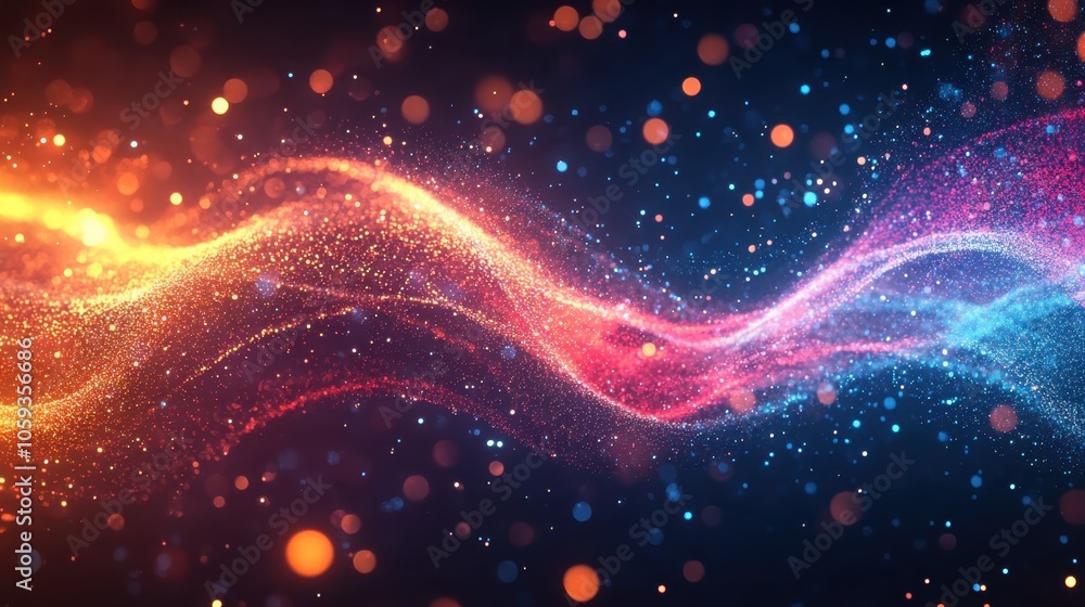 Abstract Colorful Waves with Sparkling Particles Abstract Colorful Waves with Sparkling Particles