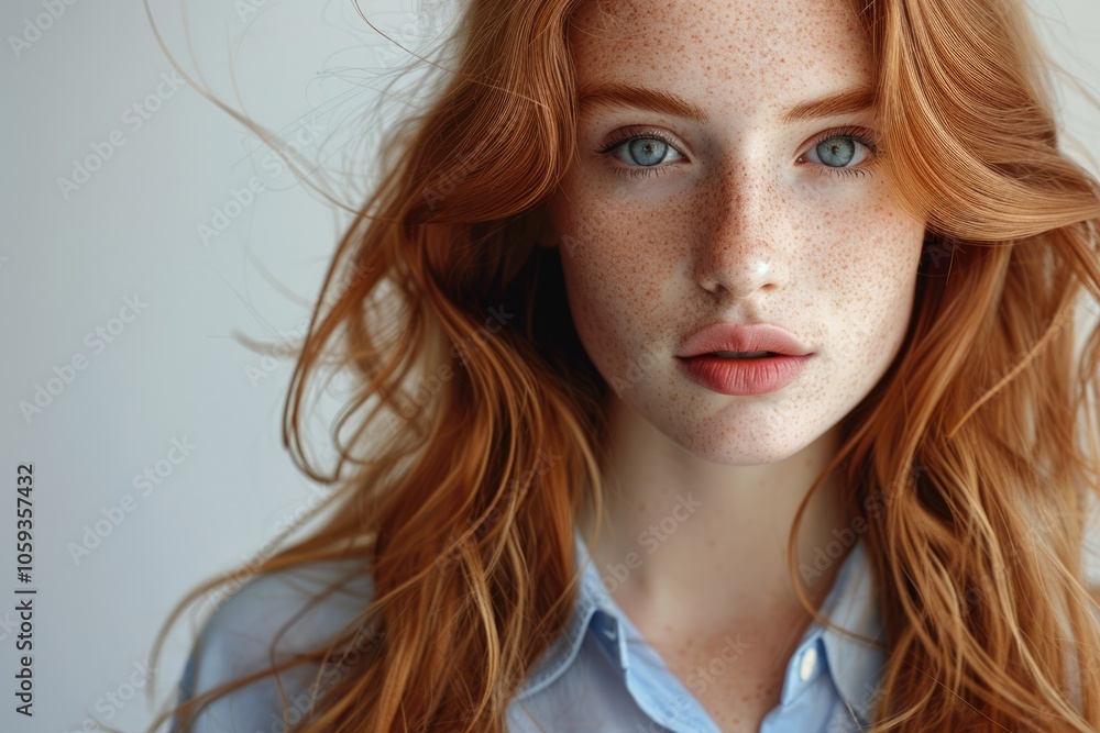 woman wearing her red hair on white background woman wearing her red hair on white background