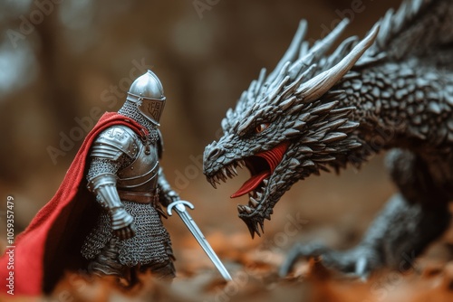 Knight vs Dragon Epic Fantasy Battle Scene photo