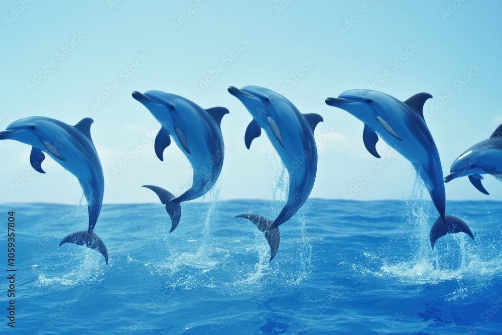 Obraz premium Playful Dolphins Leaping Ocean Marine Wildlife Summer Fun
