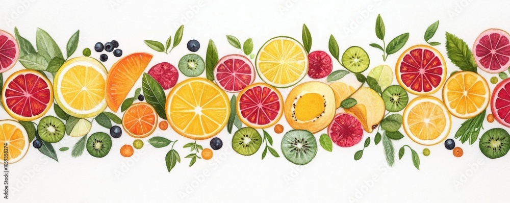 Vibrant Citrus Fruits Kiwi Berries Border Design Vibrant Citrus Fruits Kiwi Berries Border Design